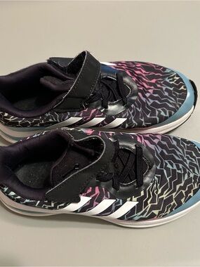 adidas Kids Black Sneakers with Pink, Blue & White Accents